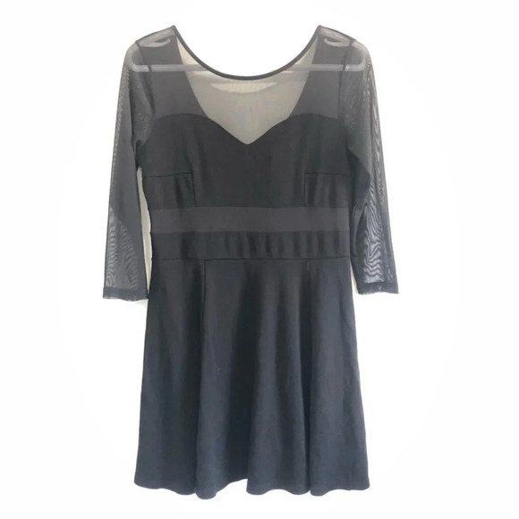 H&M Black Sheer Sleeve Dress  Sz L - Picture 1 of 12